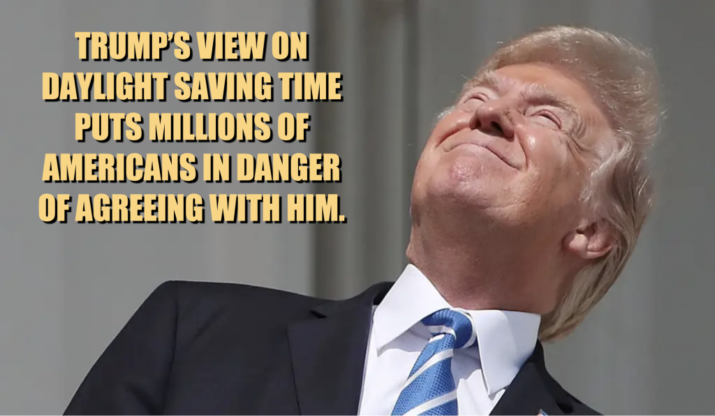 trump looking at the sun and a meme about how americans may now agree with him